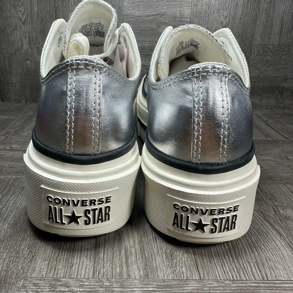 Converse Platform Sneakers Women 8.5 Silver Metallic Chunky Low Top NEW